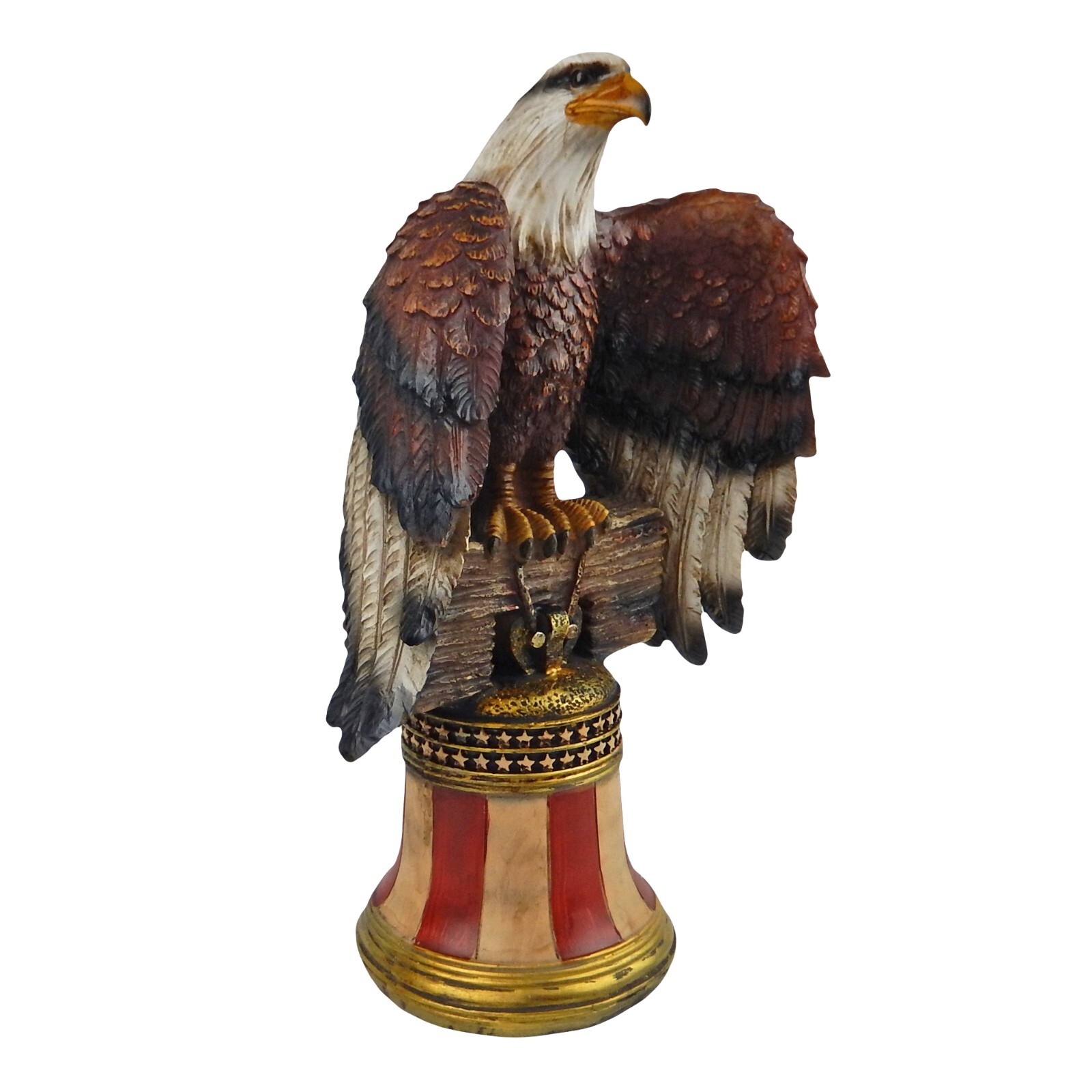Large Bald Eagle Figurine Statue Perched On Liberty Bell American Flag 13 1/2 in gallery