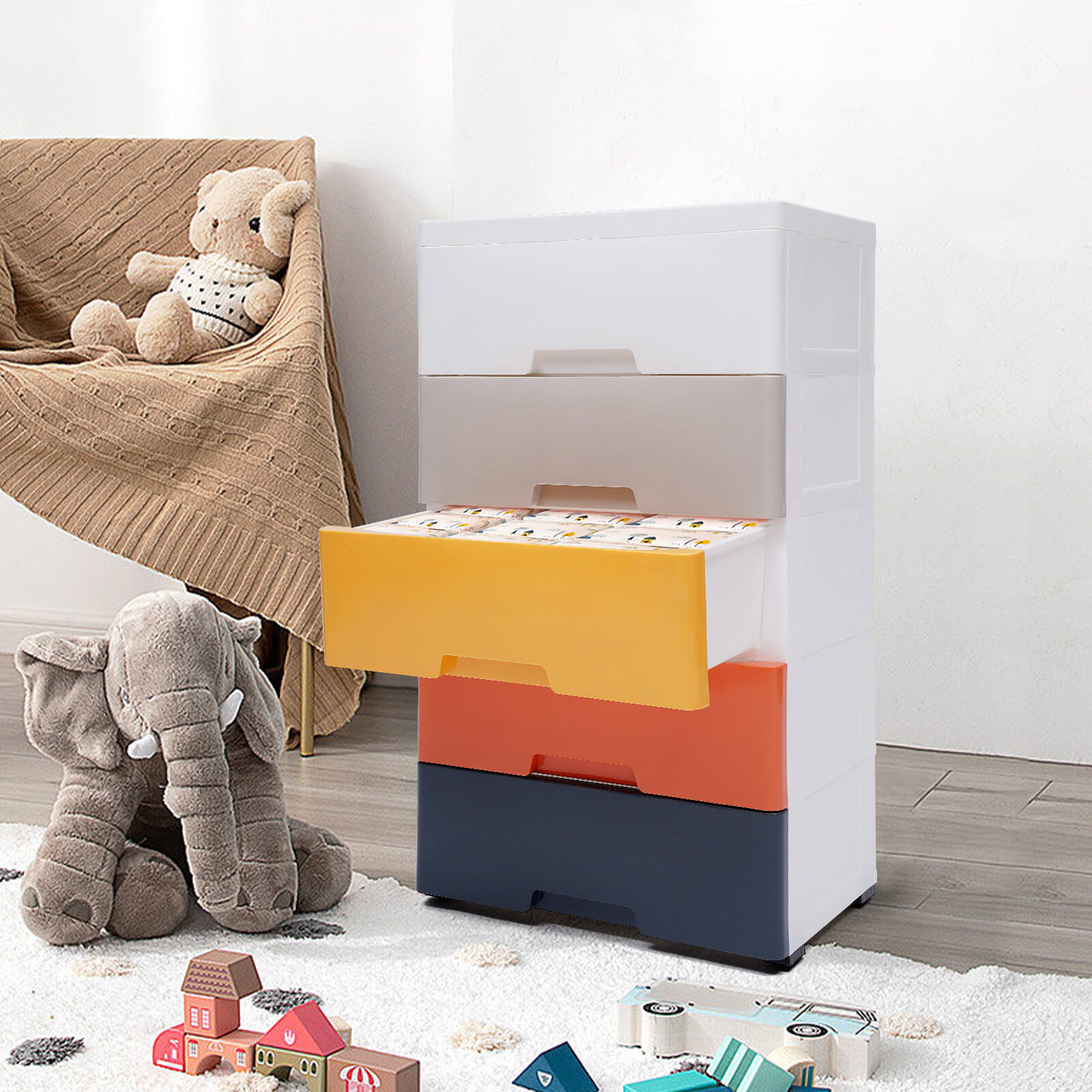 5 Drawers Dresser Clothes Storage Cabinet Bedroom Plastic Chest Closet Organizer gallery