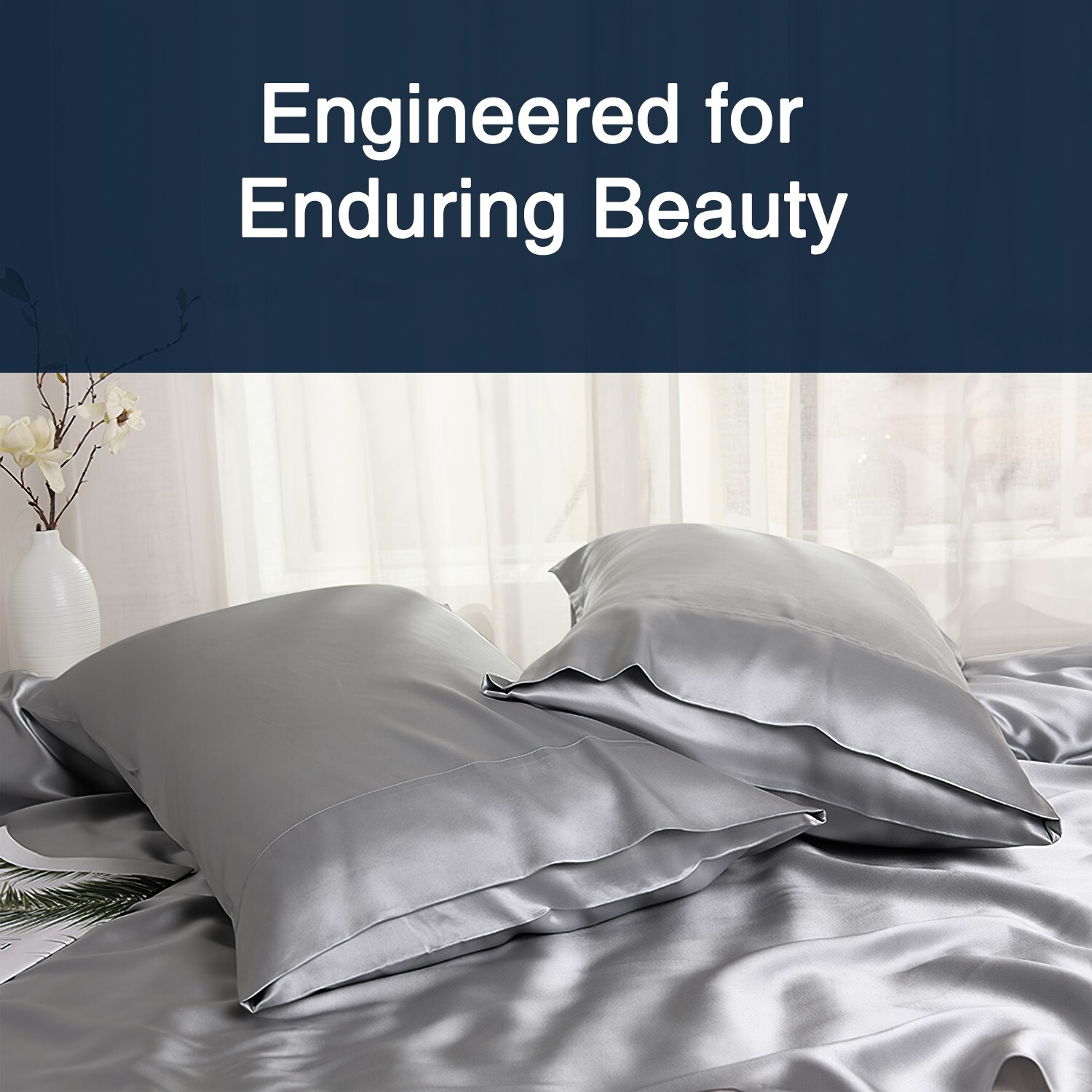 WonderSleep Silky Pillowcases Set, 2 Pack Queen Size 20x30 Inches - Silver Grey gallery
