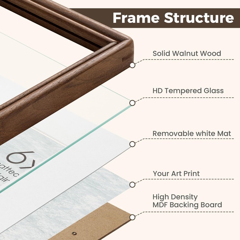 8x10 Picture Frame for Wall, Solid Walnut Wood Frames 8 x 10 with Mat for 5 x... gallery