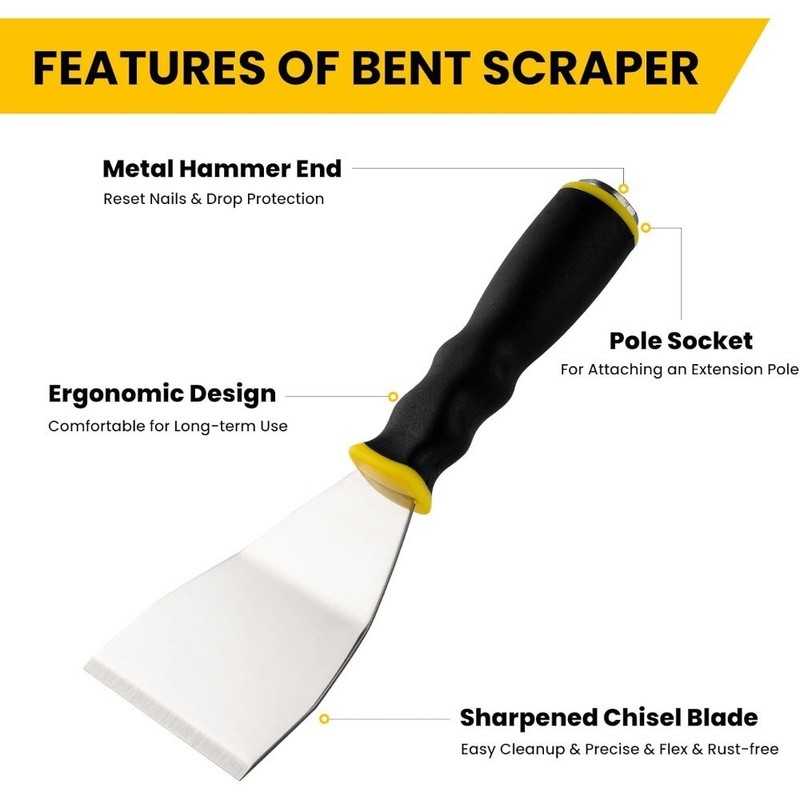 3" Bent Scraper, Heavy Duty Paint Scraper Tool with Pole Socket Hammer End, gallery