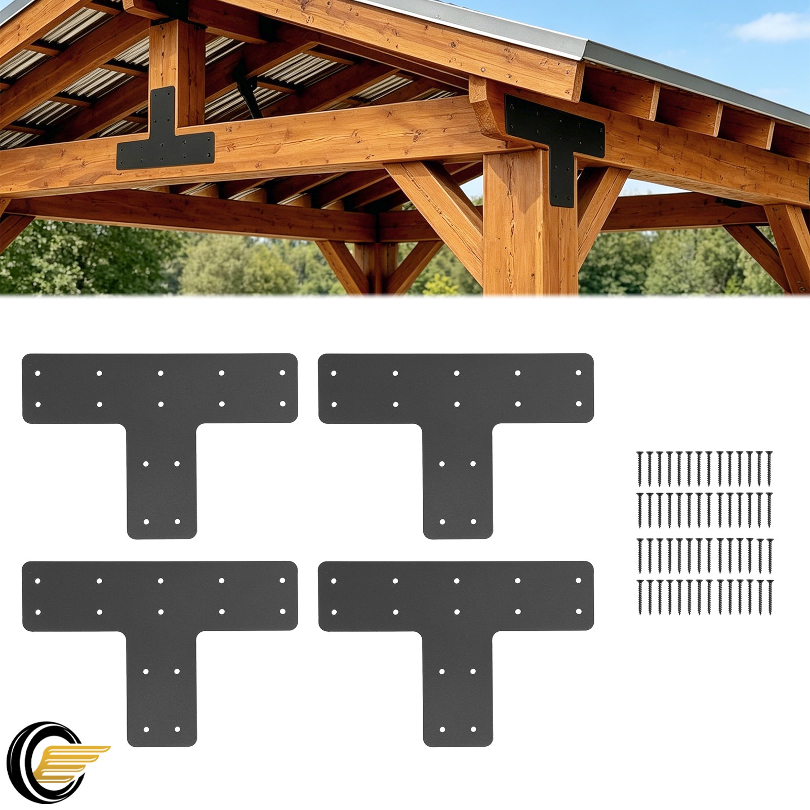 12*8" 4PCS T Post Frame Pergola Bracket Flat Mending Plate Fit 4x4",6"x6" Lumber gallery