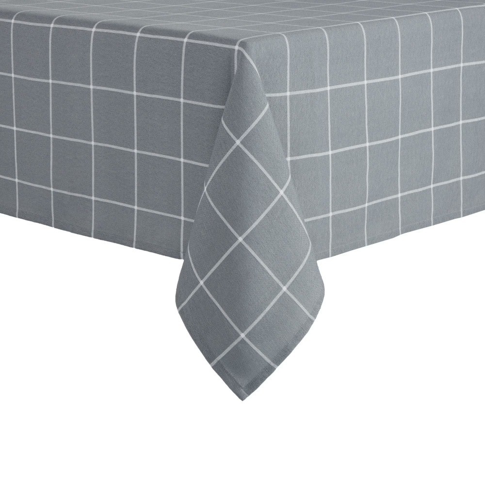 Windowpane Fabric Tablecloth, Grey, 60"W x 84"L Rectangle gallery