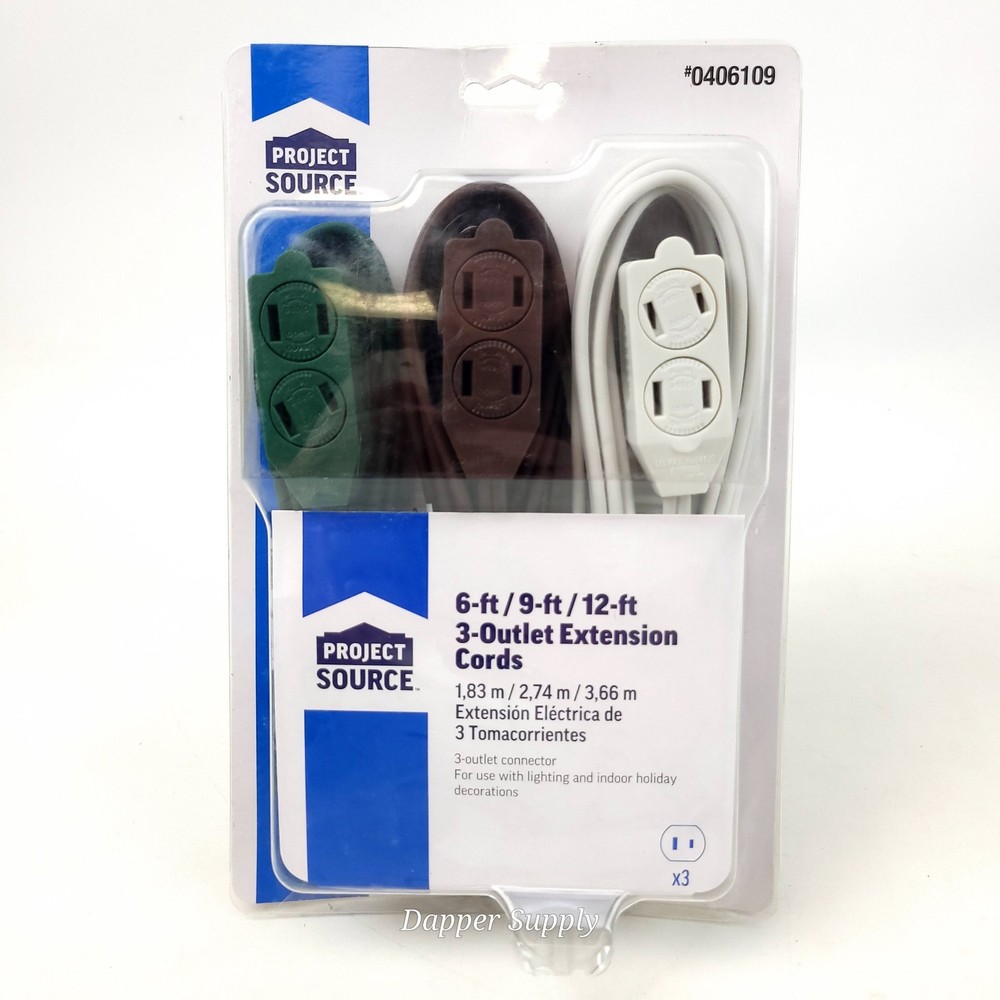 Project Source 3-Outlet Extension Cords 6, 9 & 12 Ft Ext Cords 0406109