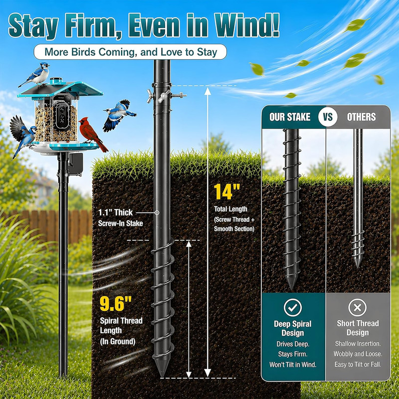 Heavy Duty Bird Feeder Pole - 117" Extra Tall Bird House Stand Outdoor gallery