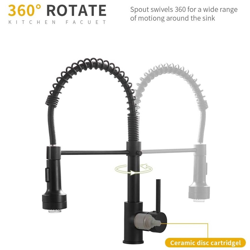 LED Light Kitchen Faucet with Pull Down Sprayer 1 Hole Swivel Sink Faucet Black gallery