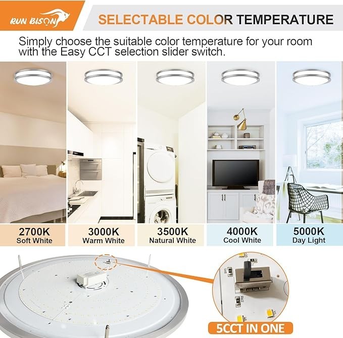 LED Ceiling Light 4000K Flush Mount Fixture Dimmable Double Ring 10"/12"/14" gallery