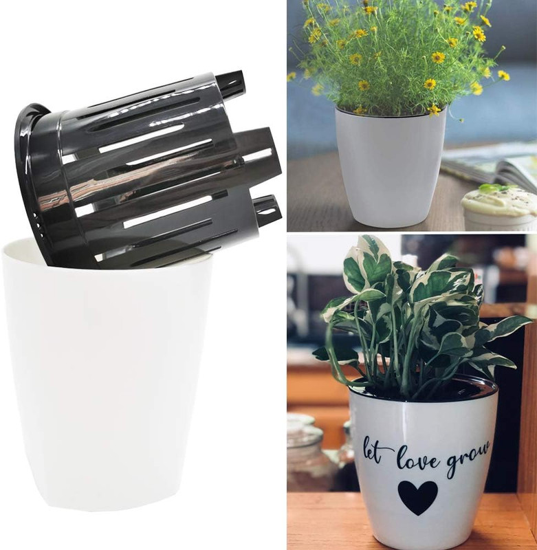 8 Pack 4 Inch Self Watering Plastic Planter with Inner Pot White Flower Plant Po gallery