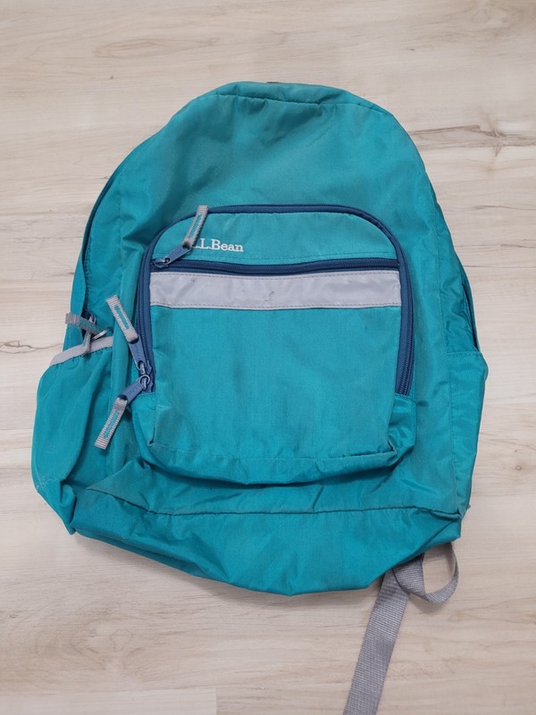 LL Bean Backpack Reflective Hiking Book Bag Pack Teal Zip Outdoor