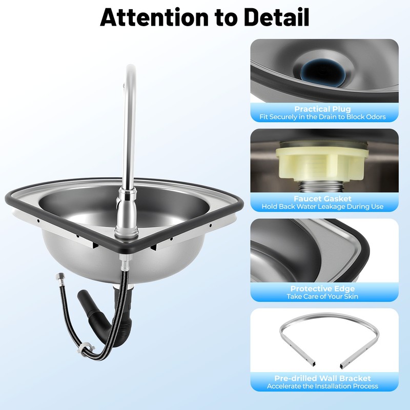 Single Triangle Wash Basin, Corner Sink Small Bar Sink Stainless Steel w/ Faucet gallery