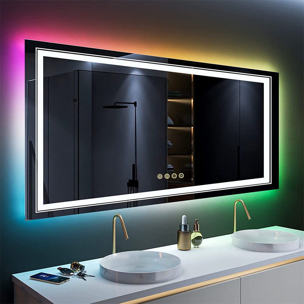 Bathroom LED Vanity Mirror Dimmable Anti-fog Smart RGB Backlit + Front Light US gallery