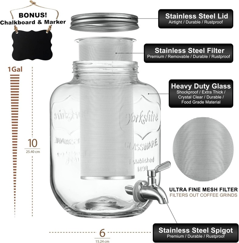 Cold Brew Coffee Maker 1 Gallon Stainless Steel Mesh Filter Leak Proof Spigot gallery
