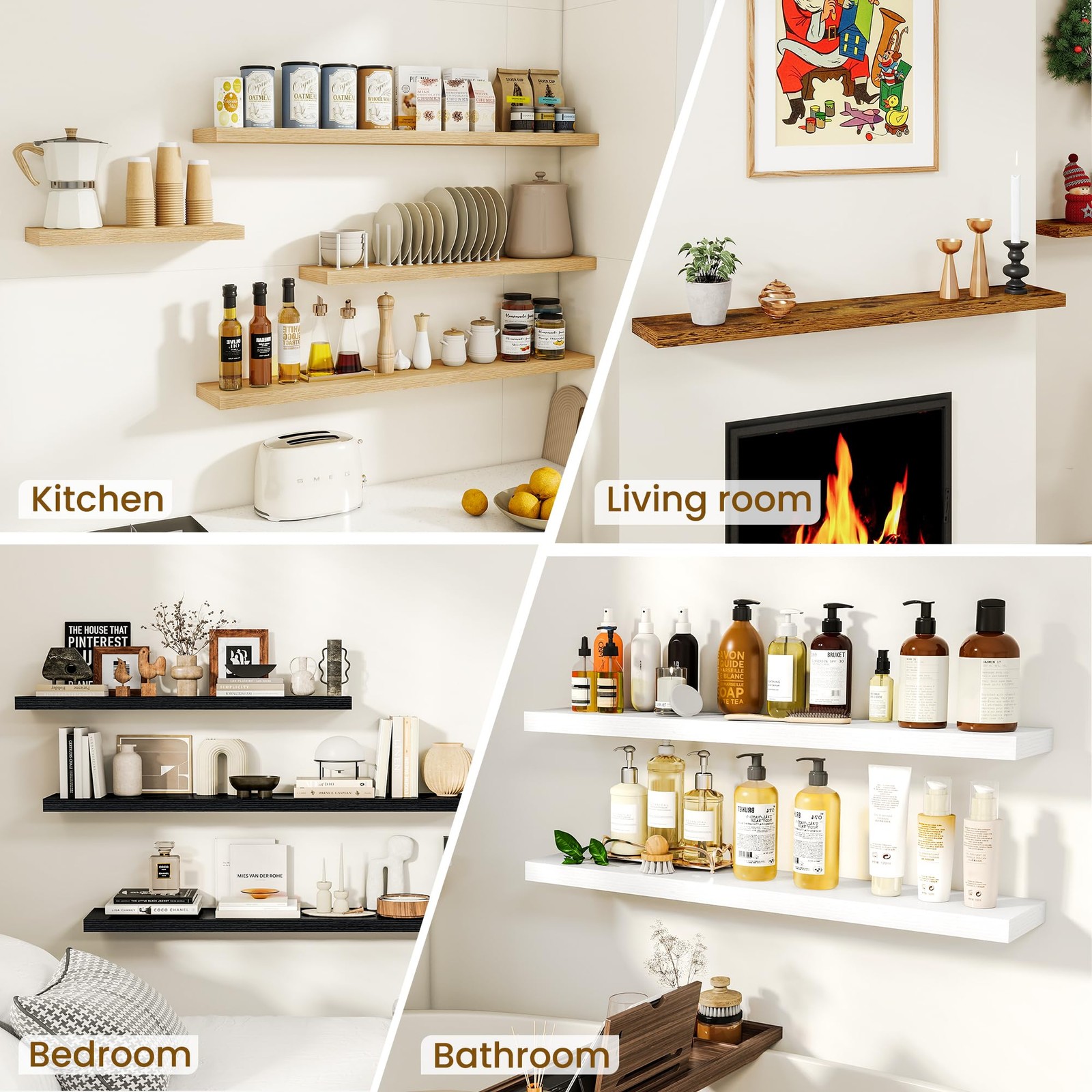 Dreamland 72" White Floating Shelves Set of 2, 6.5" Deep, 55 lb Capacity gallery