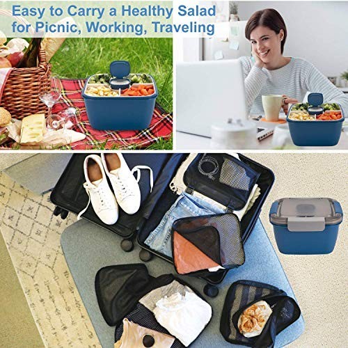 Salad Lunch Containers 52 oz - 3 Compartment Bowls with Dressing Container - To gallery