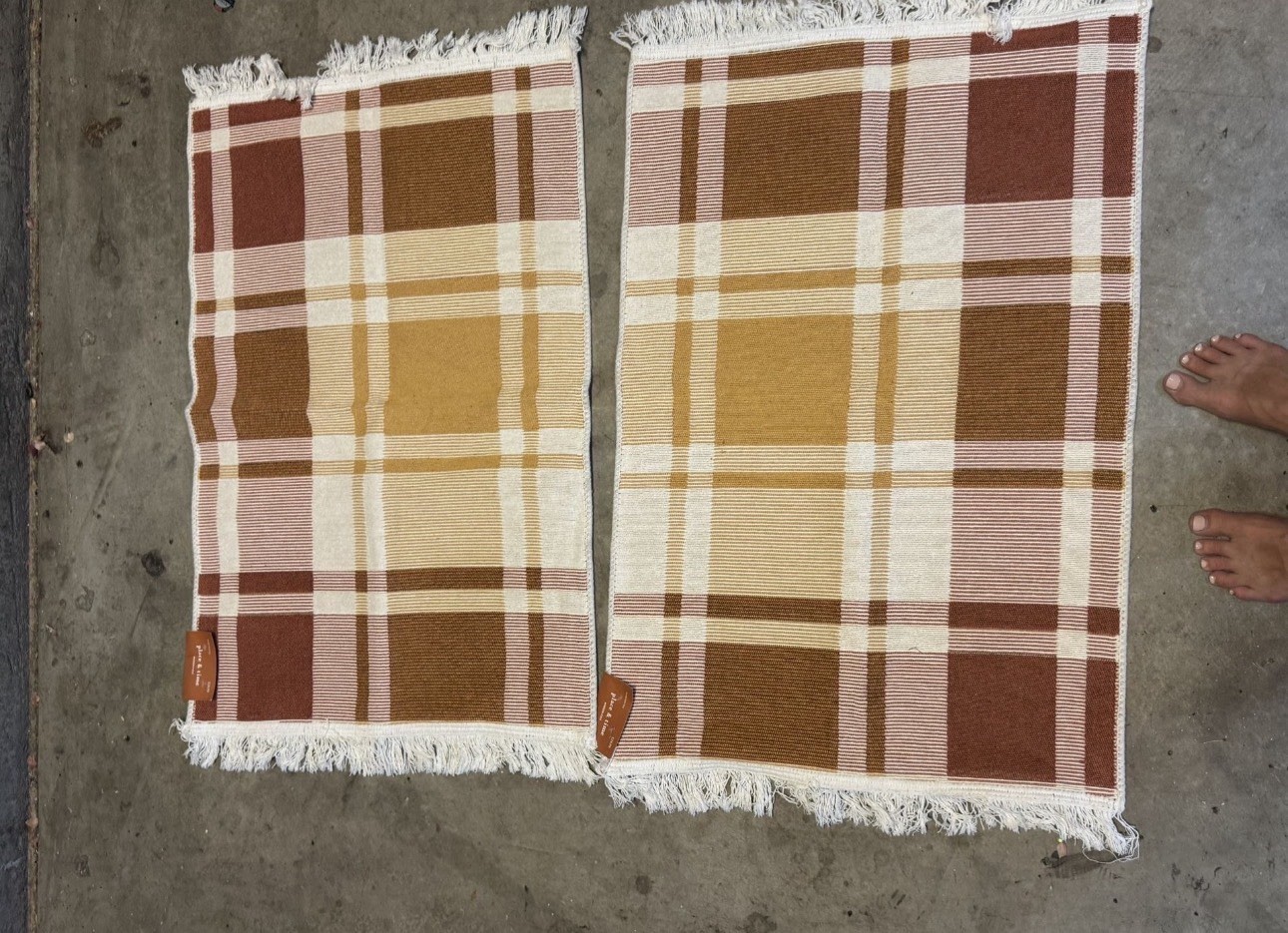 2-Pack Plaid Fabric Fringed Rectangular Placemats Brown Beige White Fall gallery