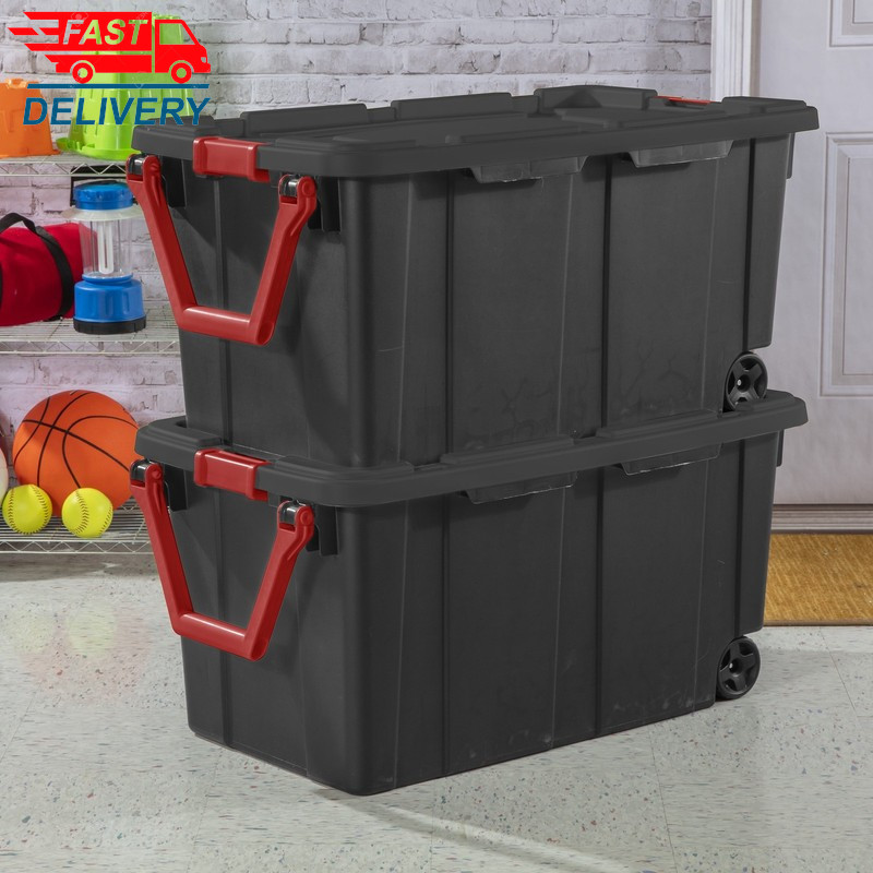 Extra Large Storage Bin, 40 Gallon Wheeled Plastic Storage, Black, Pack of 2 gallery