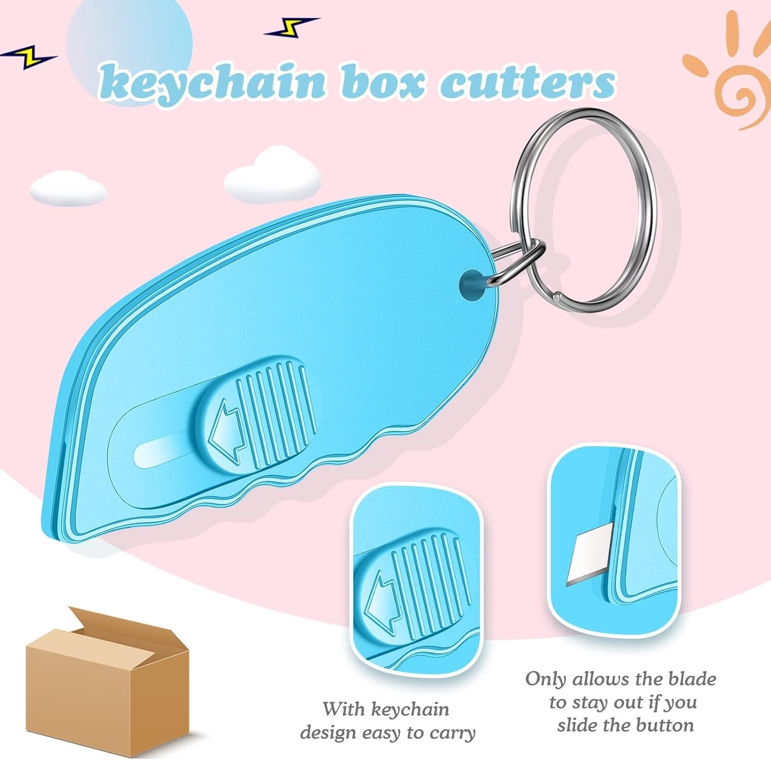 12 Pack Mini Box Cutter Portable Mini Keychain Box Cutter with Auto Retractable gallery