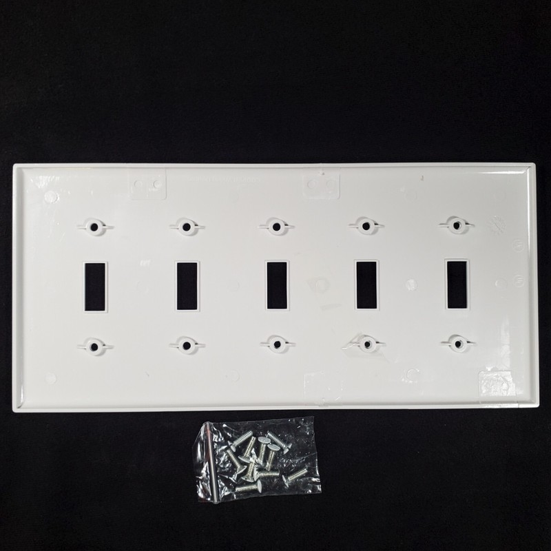 White 5-Toggle Switch Unbreakable Mid-Size 5-Gang WallPlate Cover PJ5W gallery