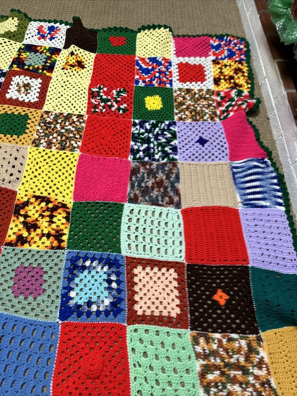 Vintage Granny Square Handmade Throw Blanket Hippie Knit Crochet 66 x 62 Roseann gallery