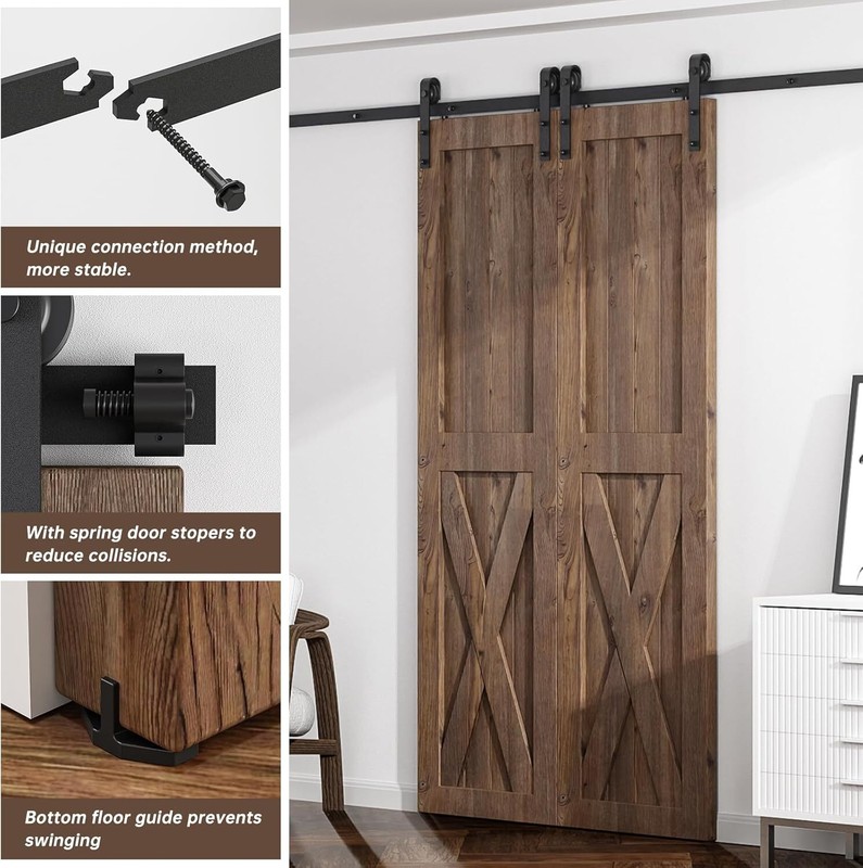 Sliding Barn Door Hardware Kit 4FT/5FT/6FT/6.6FT/7FT/8FT for Single/Double Doors gallery