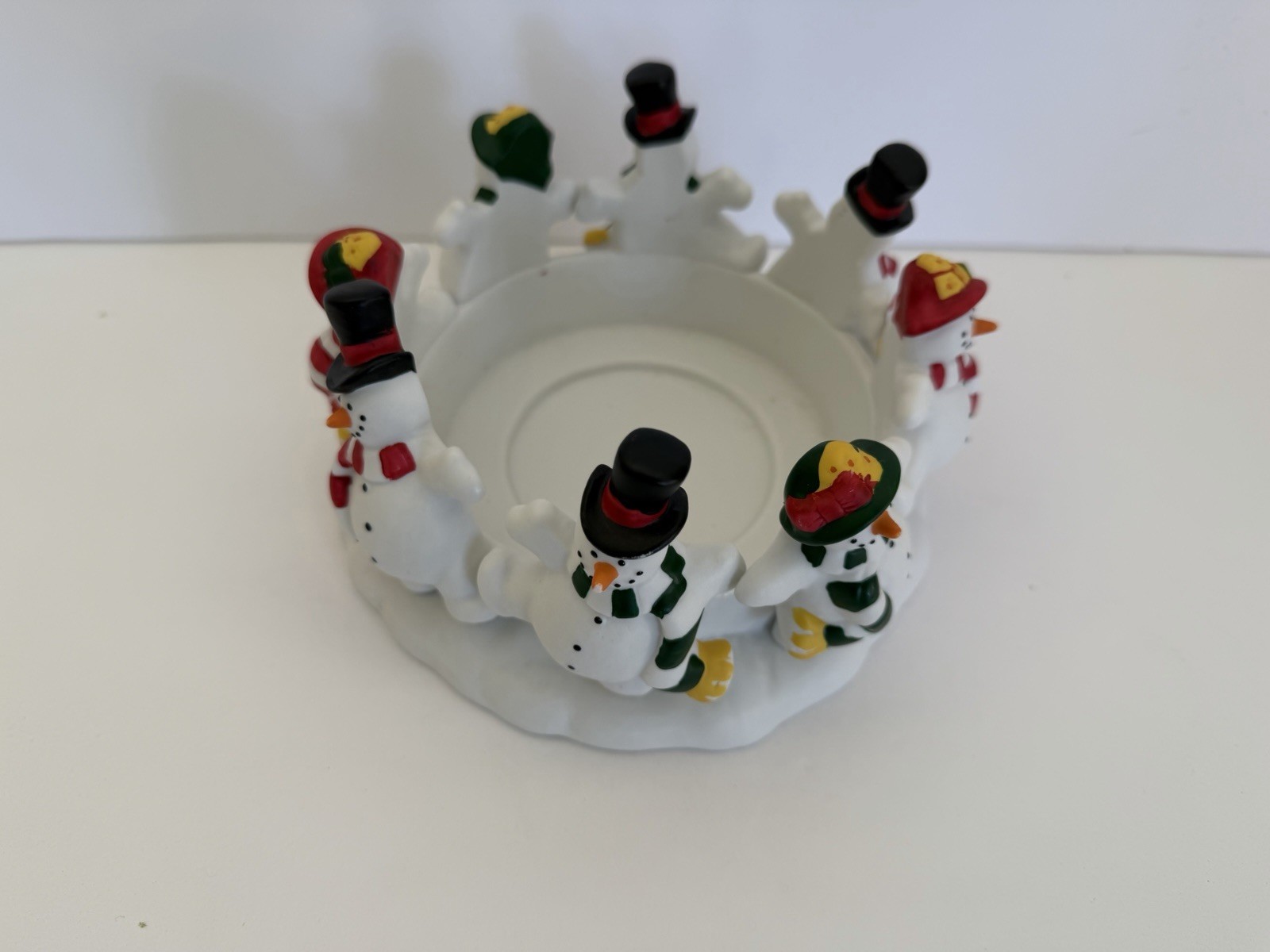 Partylite Frolicking Snowman Round Candle Holder Excellent Condition gallery