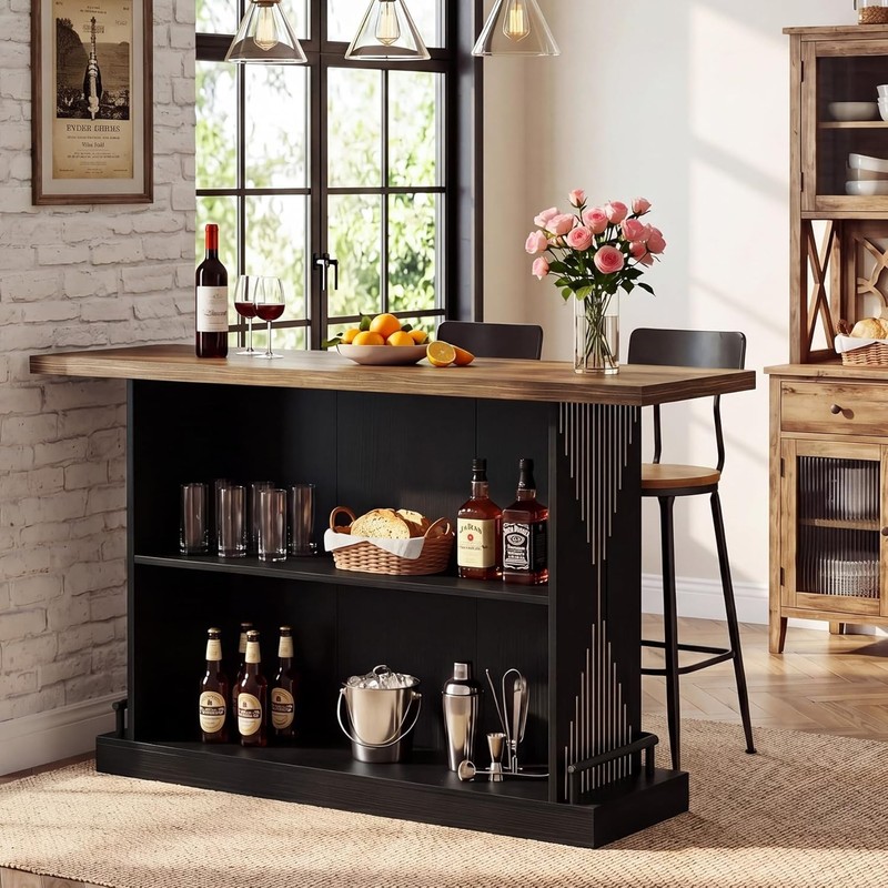 63 Inch Rectangular Bar Table Modern Counter Height Pub Table with Storage Shelf gallery