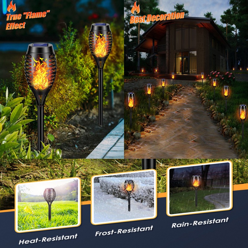 12pcs Solar Torch Lights with Flickering Flames - Waterproof Outdoor Garden Lamp gallery