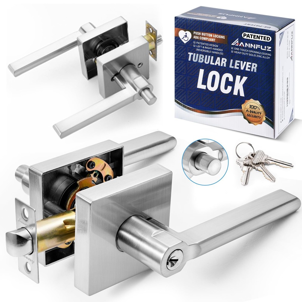 Entry -Touch Push Button Locking Door Handle Lock with Keys,Non-Handed Openin...