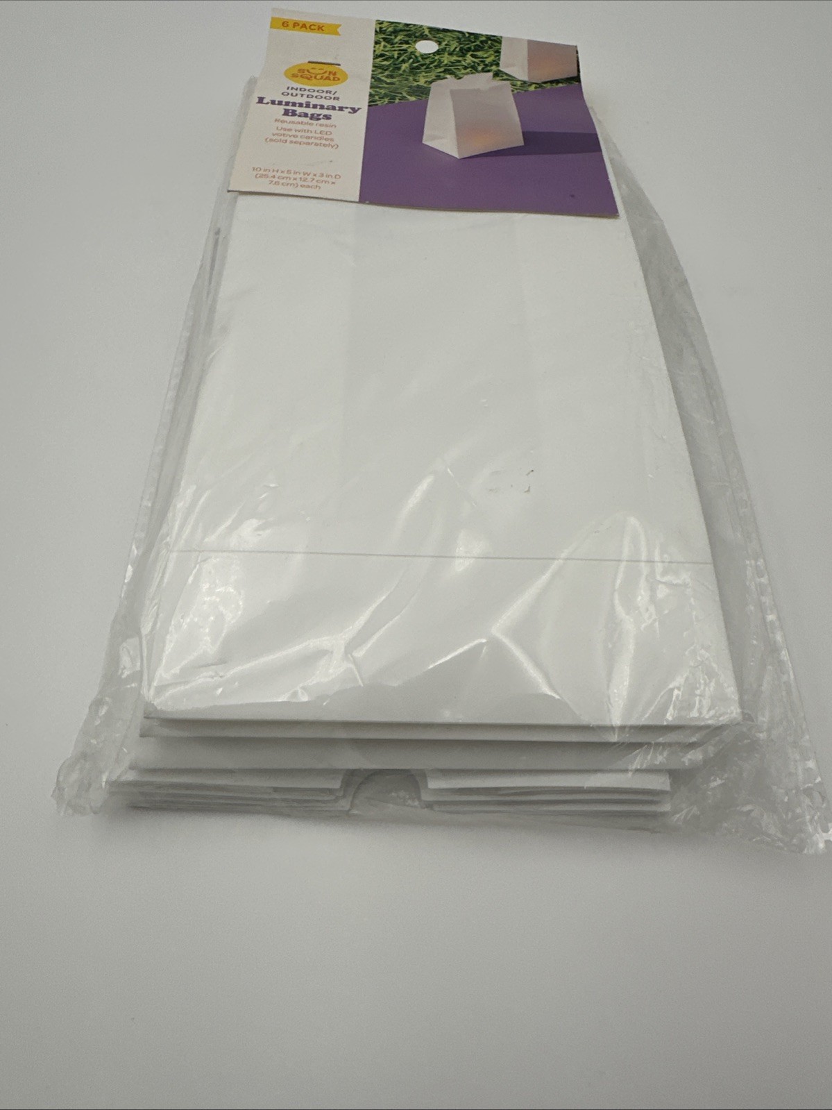 Sun Squad Indoor/Outdoor Luminary Bags White Reusable Resin 6 Pack 10”x 5”x3” gallery