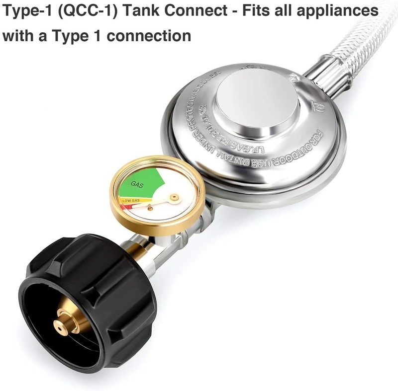 5FT Propane Hose Regulator with Gauge for Most LP Gas Grill, Heater, 3/8" Female gallery