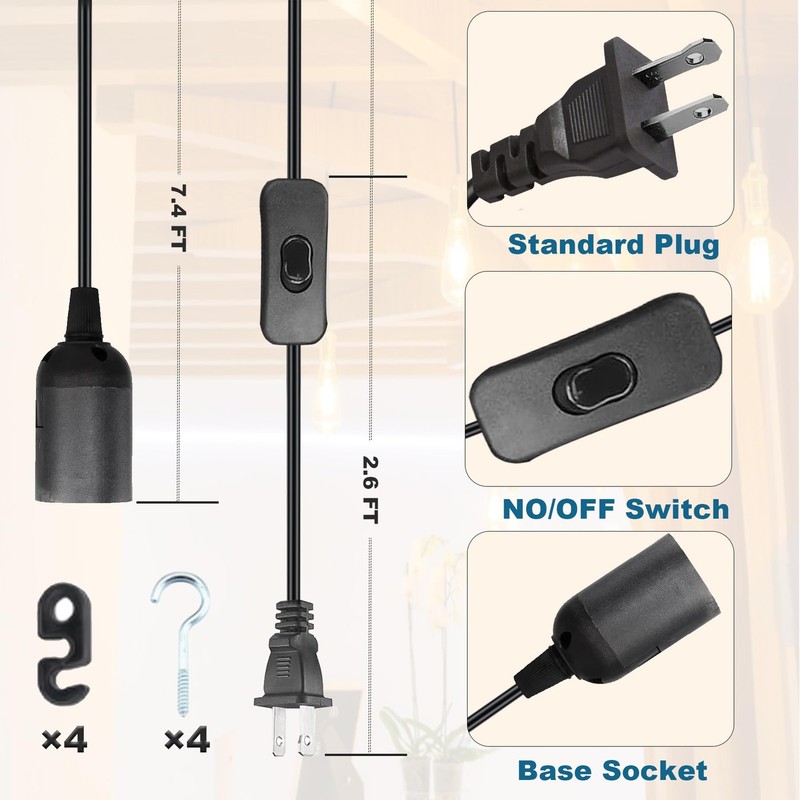 Hanging Light Bulb Socket with Cord - 10Ft Plug in Light Socket E26/E27 Exten... gallery