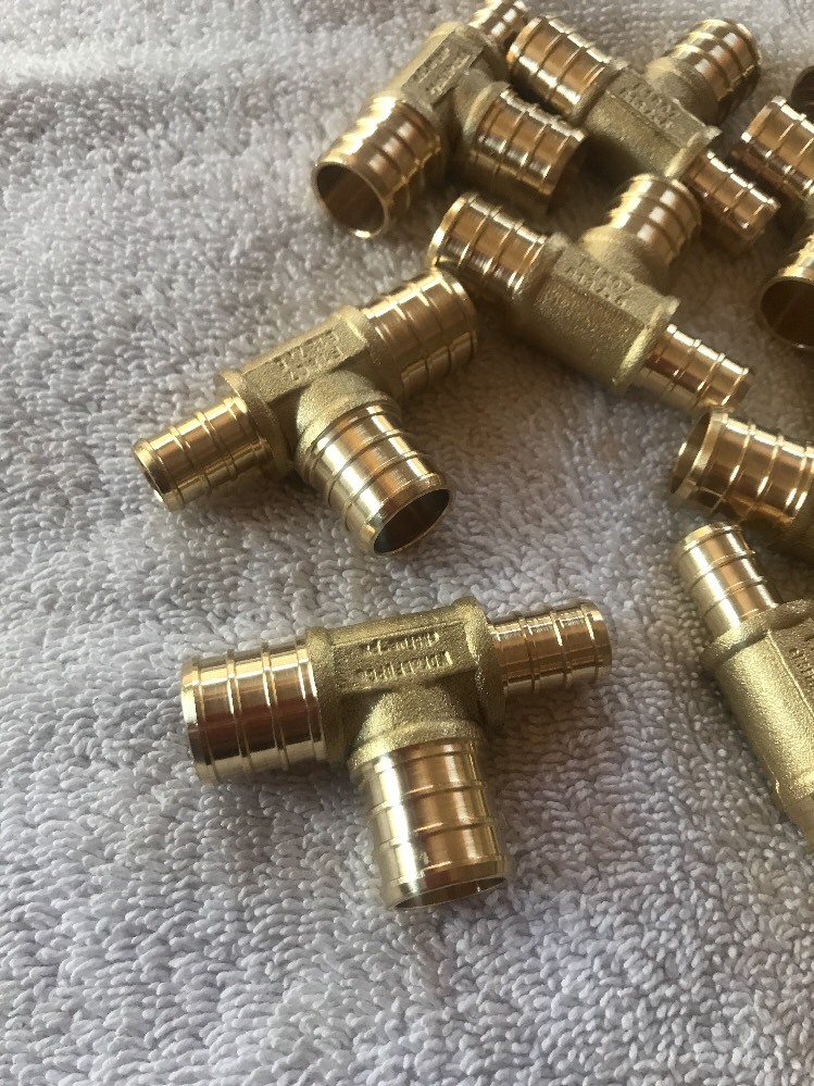 10 - 3/4" End & Middle X 1/2" End PEX Brass Crimp On reducer Tees Fittings gallery
