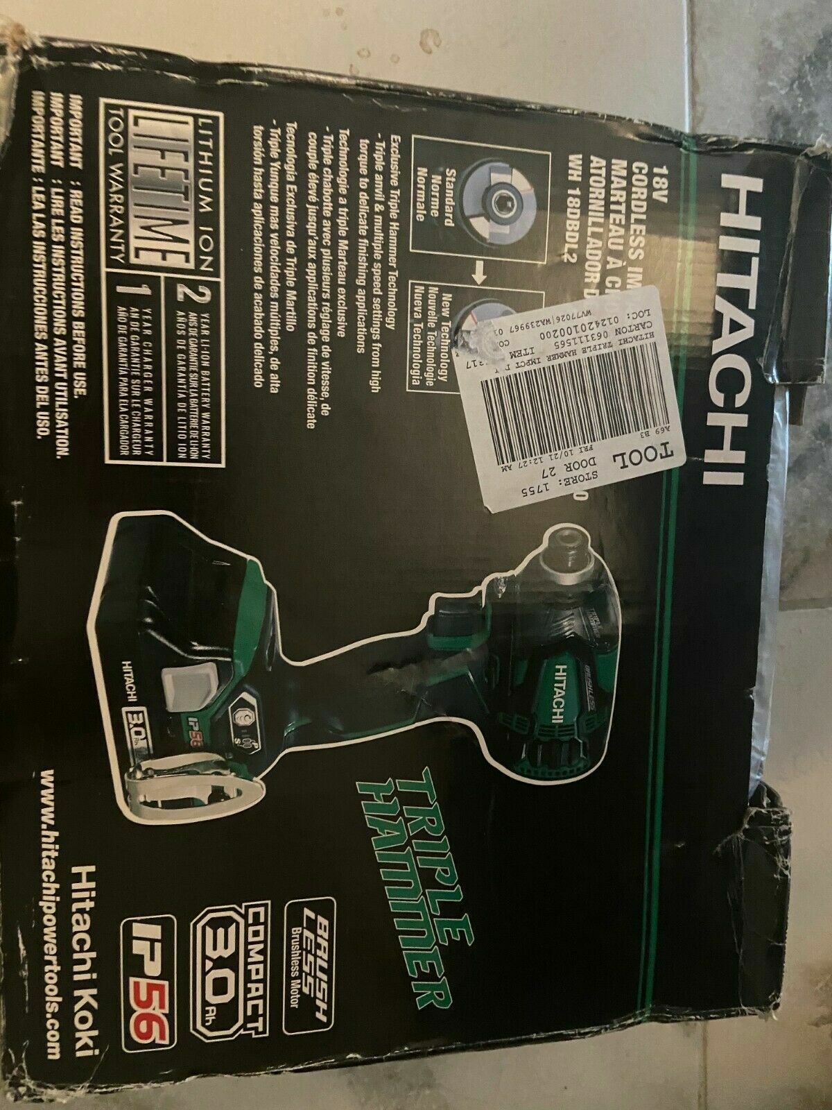 Hitachi WH18DBDL2 Brushless 18v Triple Hammer Action Impact Driver 2 battery Kit gallery