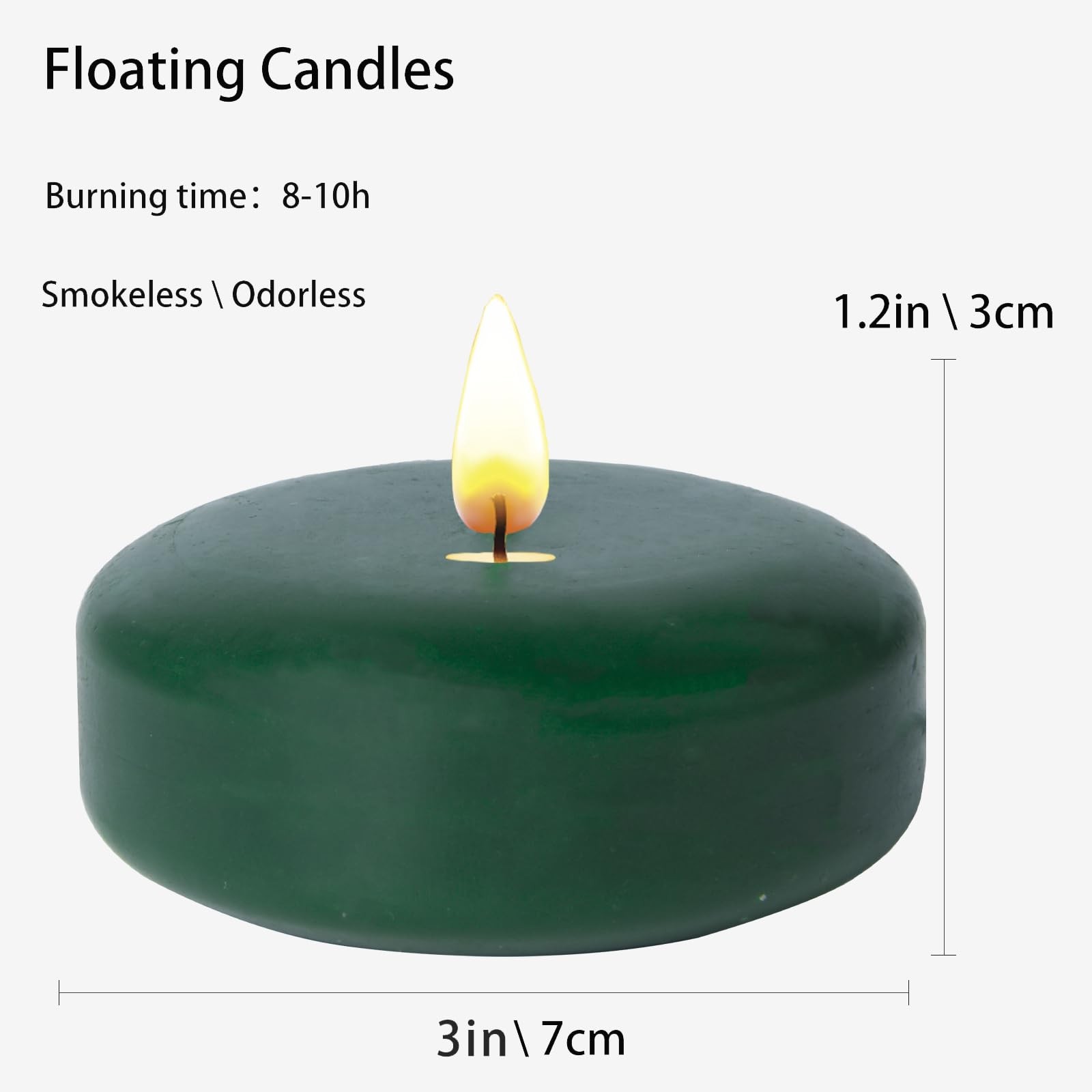 12 Pack Dark Green 3 Inch Floating Candles Paraffin Wax Clean Burning Flame gallery