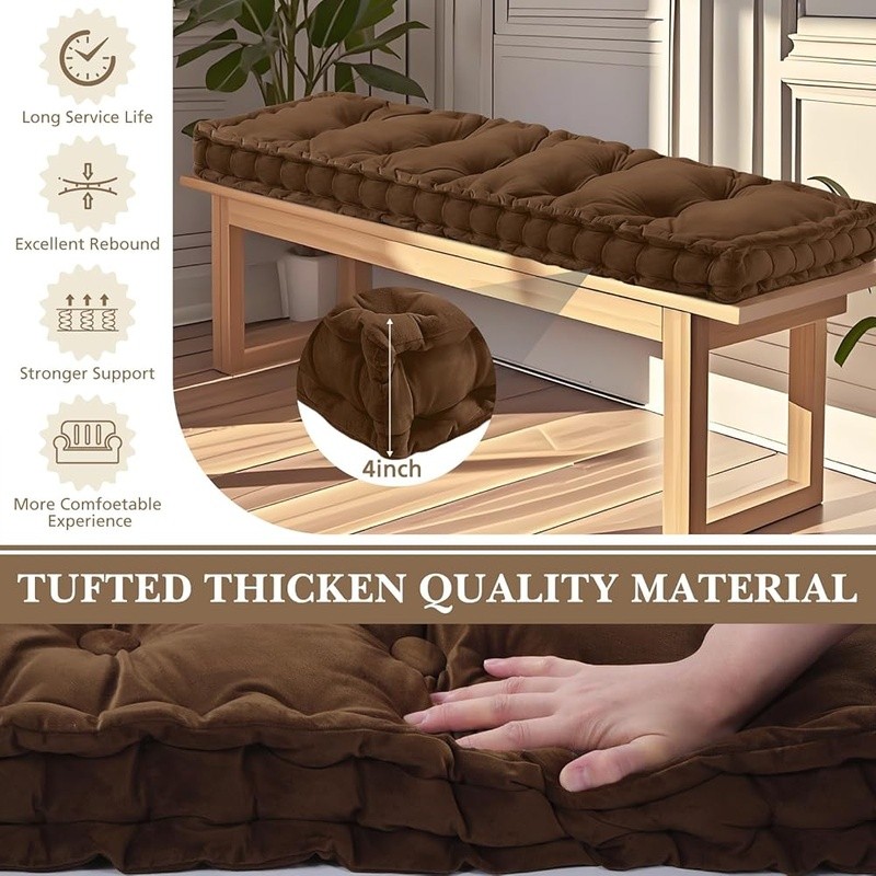 Tufted Velvet Memory Foam Bench Cushion Indoor Sofa Pillow Comfortable Seating gallery