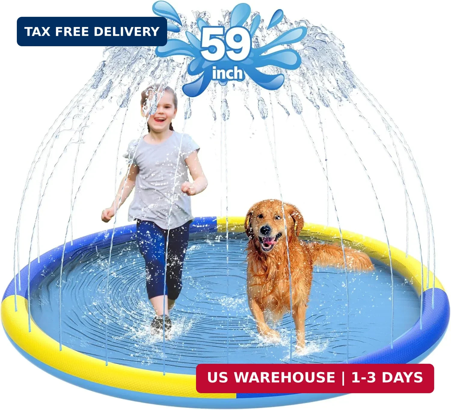 CACSPS 59" Non-Slip Splash Pad for Kids and Dog, Thicken Sprinkler Pool Summer O gallery
