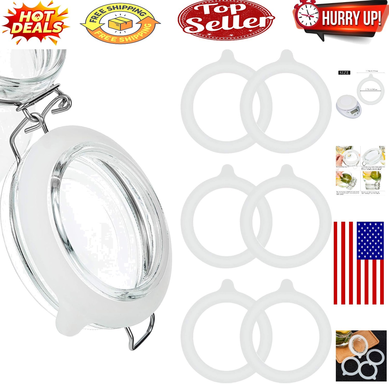 Washable and Reusable 3.75 Inch Jar Sealing Rings - 8 Pack for Long-lasting Use gallery