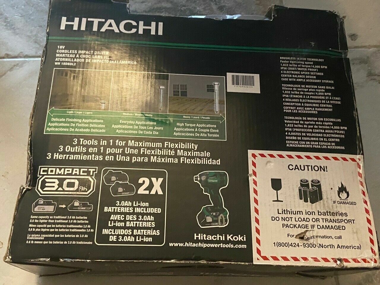 Hitachi WH18DBDL2 Brushless 18v Triple Hammer Action Impact Driver 2 battery Kit gallery