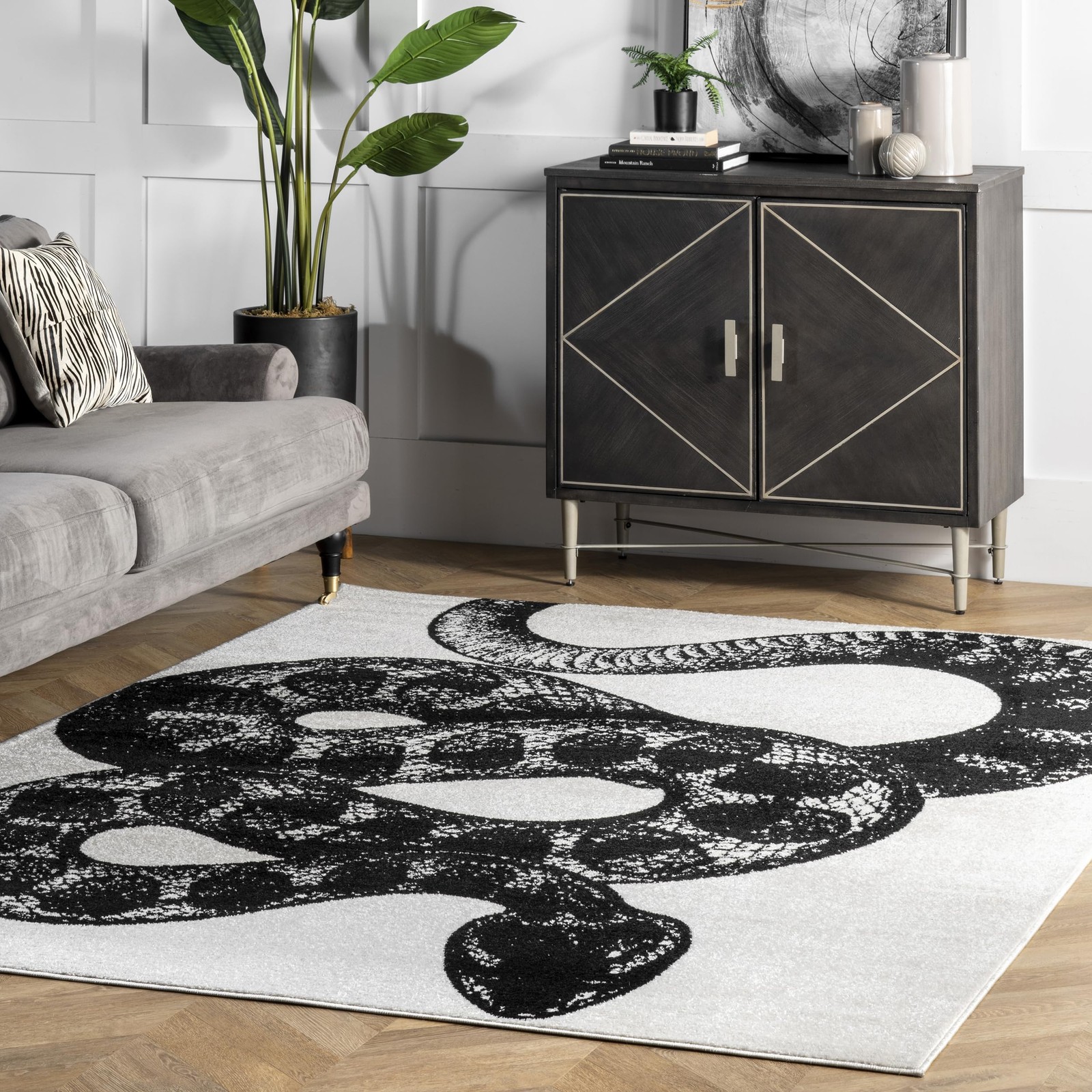 Nuloom 5X8 Thomas Paul Serpent Area Rug Black Off White Snake Design Non-Slip gallery