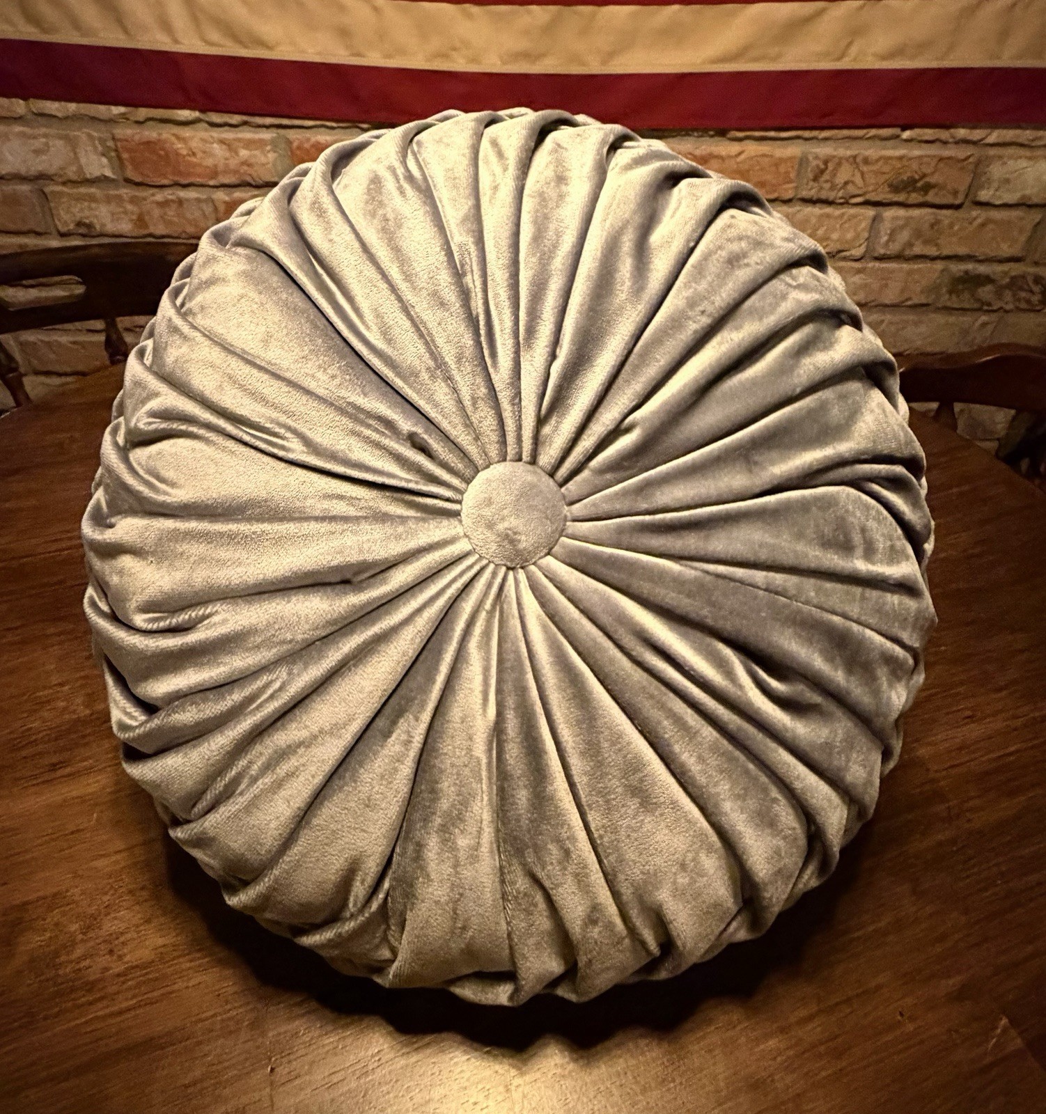 2 Round Velvet Pintuck Throw Pillows MCM Atomic Hollywood Glam Grey gallery