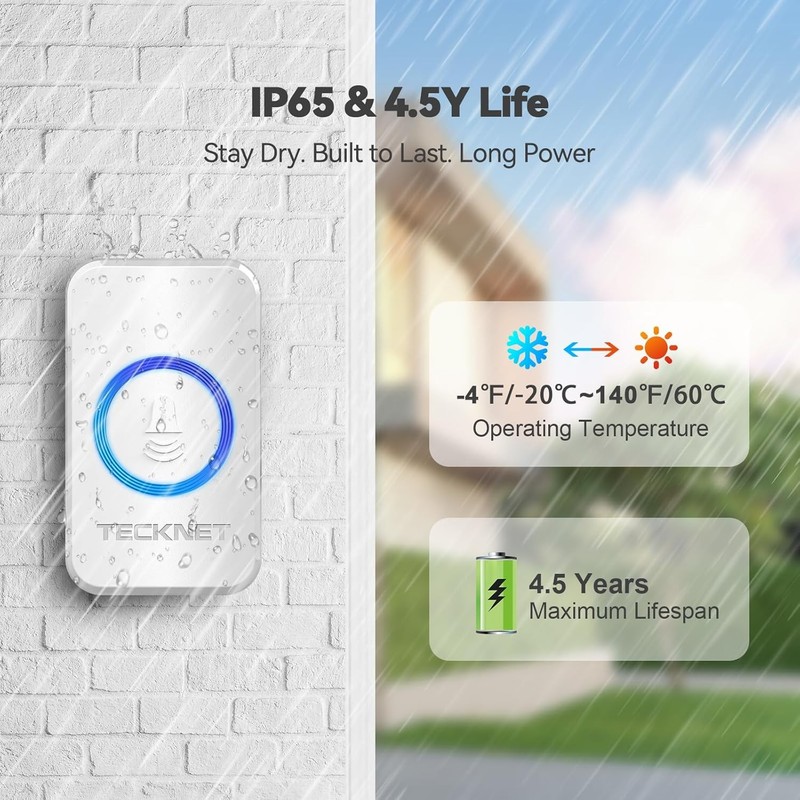 Wireless Doorbell 1300ft Range 60 Chimes IP65 Waterproof 120dB for Home Office gallery