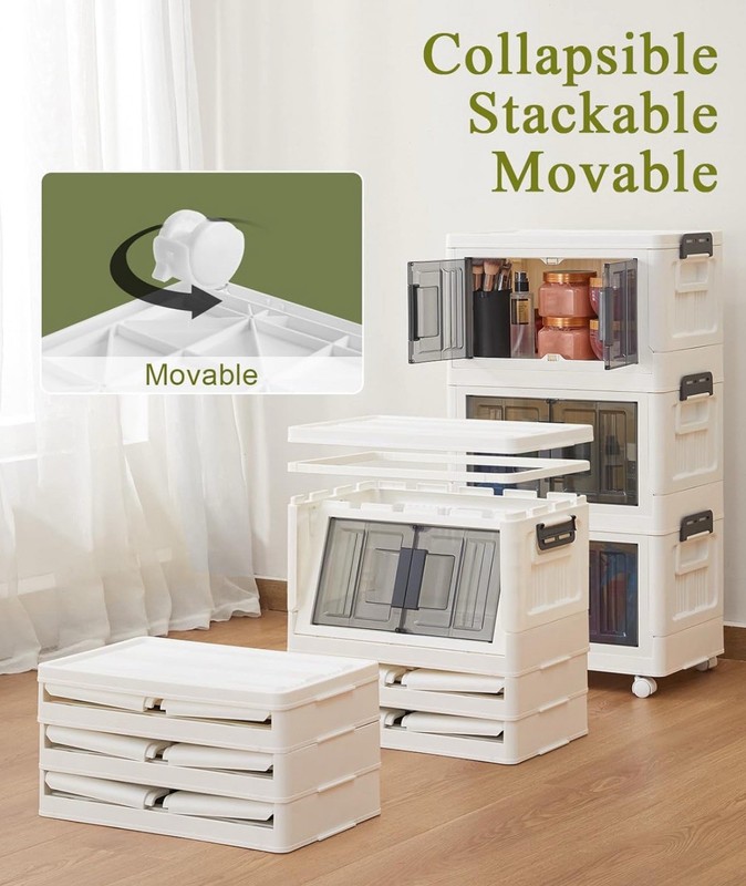 Stackable Storage Bins with Lids - Folding with Doors and Wheels. New In Box gallery