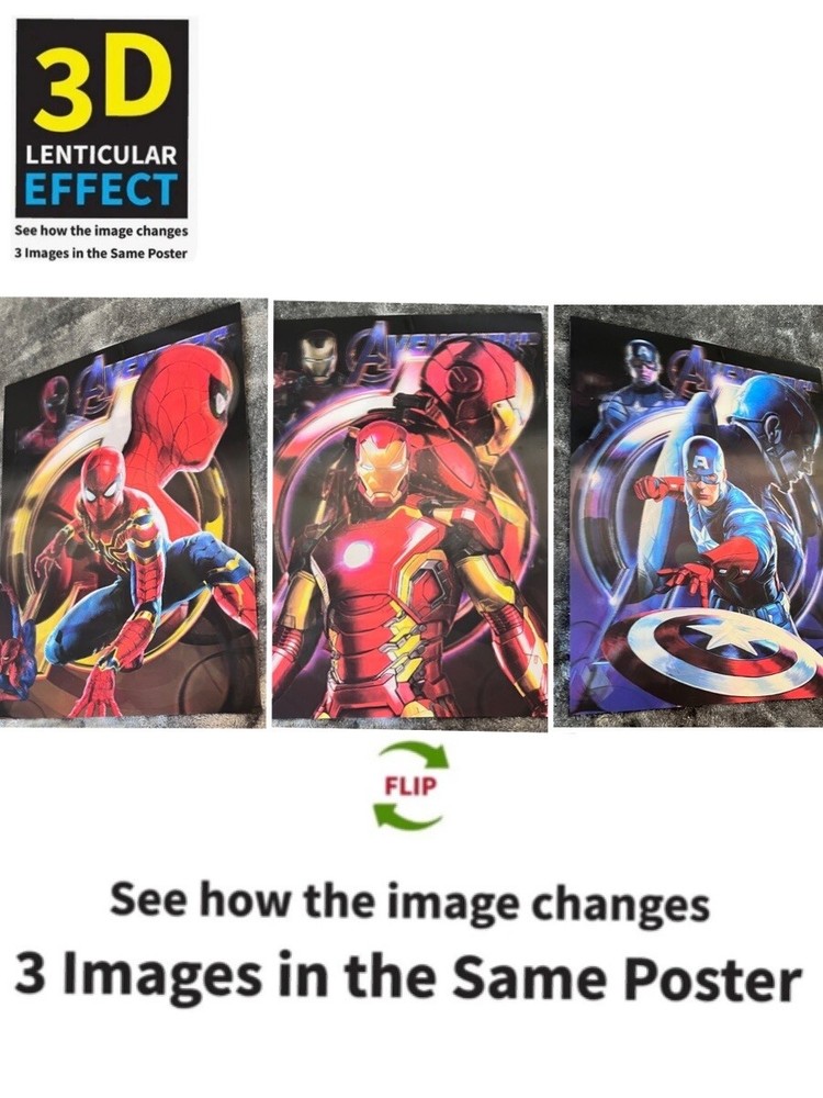 Marvel,Spider Man,Iron Man,captain America-3D Poster,3 images In One, 3D Effect