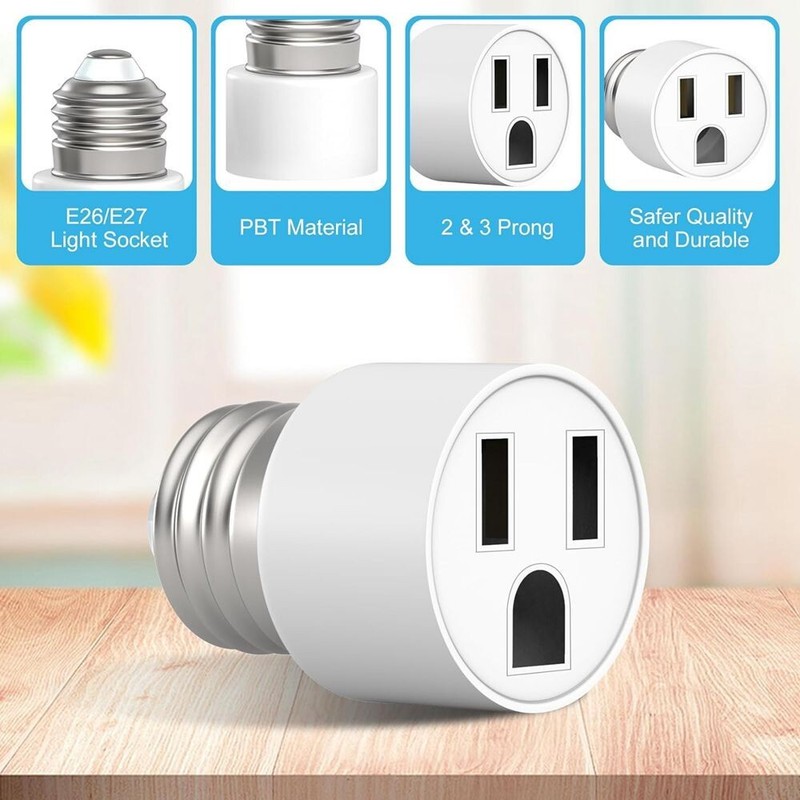 4X E26/E27 3 Prong Light Bulb Socket to Plug Adapter Screw in Outlet N759 gallery