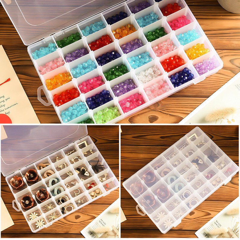 36 Compartment Clear Plastic Multipurpose Organizer Box with Adjustable Grids US gallery