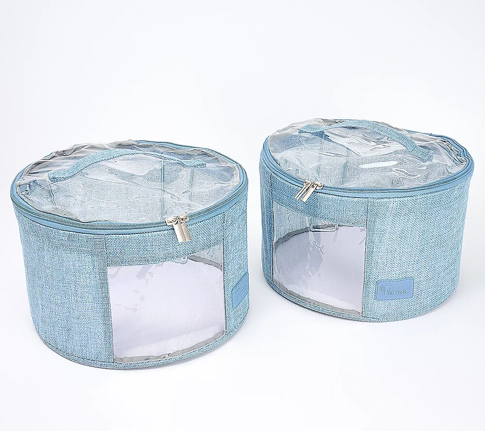 Periea Set of 2 Small Rounds Storage Container with Carrying Handles Blue Linen gallery