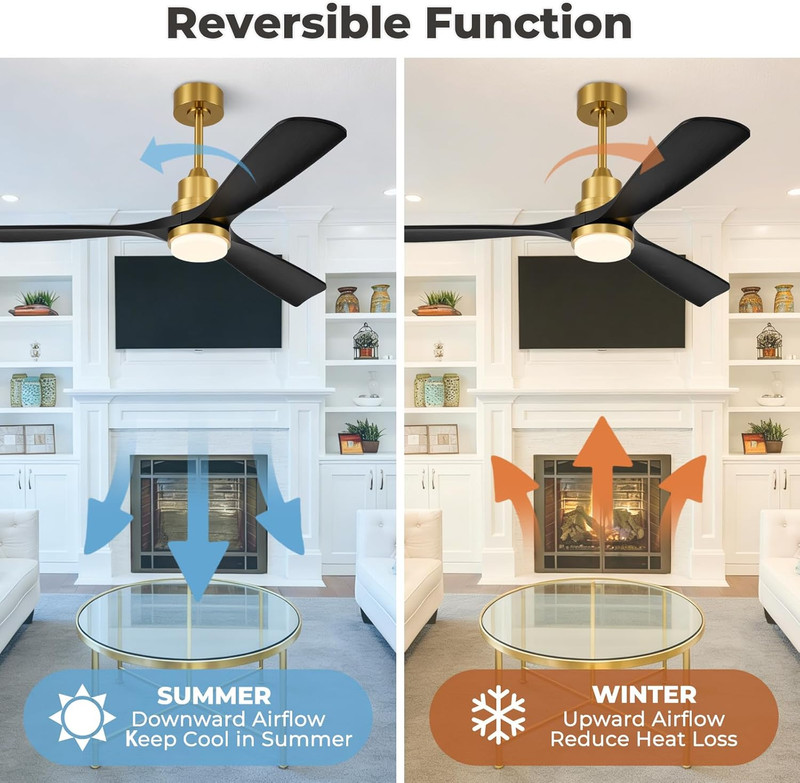 60" Smart Ceiling Fan with Lights, Alexa Compatible, Quiet DC Motor, Black/Gold gallery