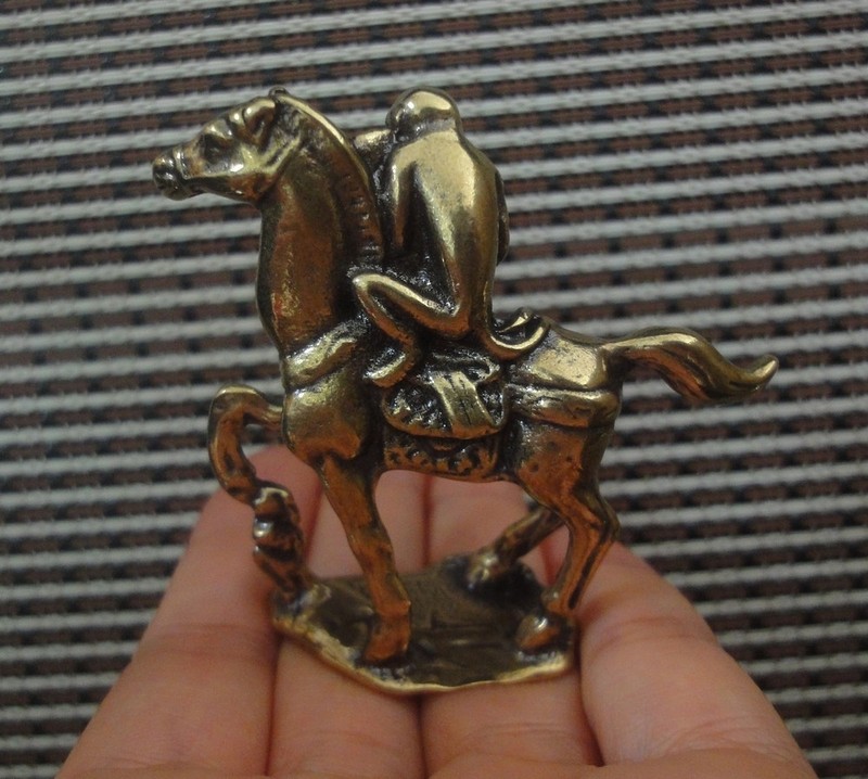 Solid Brass Monkey on Horse Figurine Bronze Color Scultpure Home Decor Statue gallery