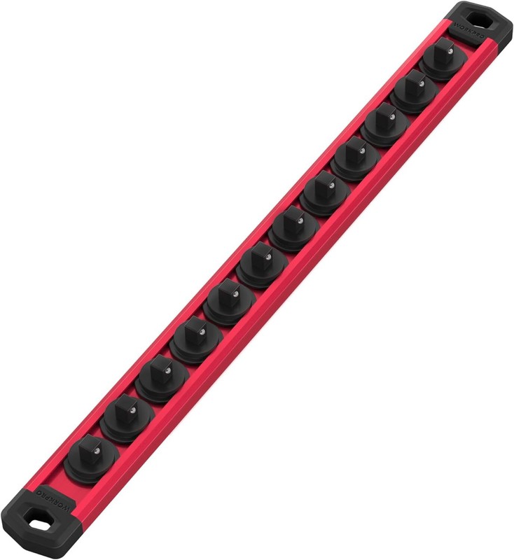 WORKPRO MultiColor 1/4'' Dr Magnetic Socket Organizer Aluminum Alloy Socket Rail gallery