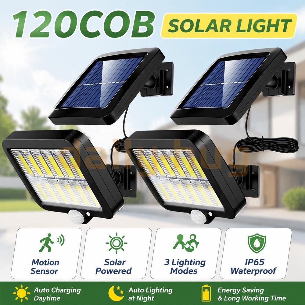 2PCS LED Motion Sensor Solar Lights Outdoor Wall IP65 Waterproof Security Lamp